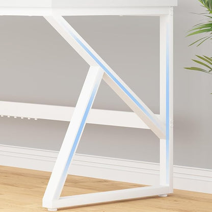 HSH 70 Inch Long White Computer Desk, Modern Large Executive Work Writing Study Gaming Desk for Home Office, Industrial Metal Wooden Two Person Desk Dual Monitor Workstation in Bedroom Living Room