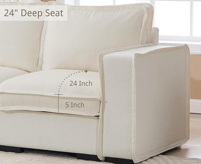 EALSON 67" Sectional Couch Modern Love Seat with Ottoman Modular Cloud Sofa with Deep Seat Comfy Linen Loveseat Sofa Convertible L Shaped Couches 2 Seater Couch for Living Room/Bedroom, White