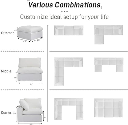 Cloud Modular Sectional Sofa with Storage Ottoman,160.6" Down Filled Comfort L Shaped Sofa Couch for Living Room,Minimalist Wide Deep Seat Convertible Couches,4 Seater and 1ottoman,White
