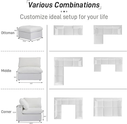 WJShome 78.72" Cloud Modular Sectional Sofa with Thick Cushion, Down Filled Wide LoveSofa Minimalist Sofa Couch,Deep Seat Couches for Living Room Sofa Sets(White, LoveSeat)