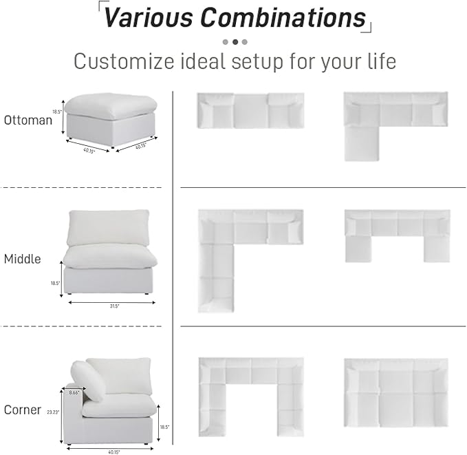 WJShome Cloud Modular Sectional Sofa Couch,Oversized Down Filled 3-Seater Minimalist Sofa,118.02inch Convertible Couch Deep Seat for Modern Living Room, Cover Removable & Washable