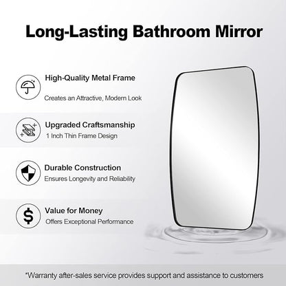 ANDY STAR Black Oval Mirrors for Bathroom, Large 24x36’’ Matte Black Metal Framed Oblong Wall Mirror, Modern Black Vanity Mirror in Stainless Steel Frame Wall Mount Horizontal or Vertical