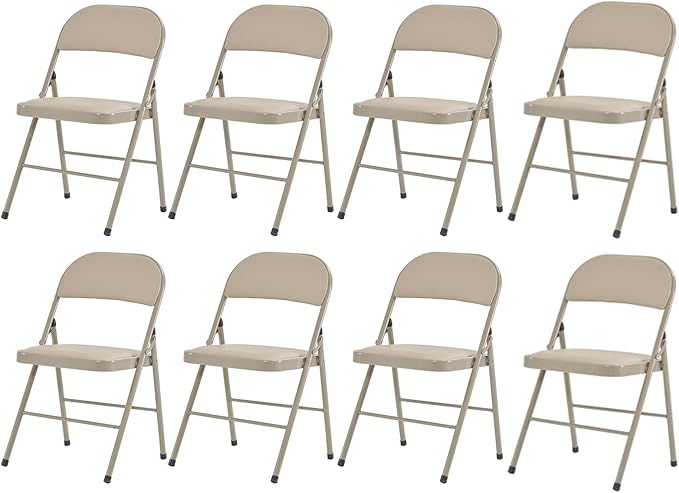 8 Pack Light Brown Folding Chairs with Padded Seats, Portable Foldable Chairs for Indoor and Outdoor, Commercial Seat with Metal Frame for Events Office Wedding Party, 330lbs Capacity