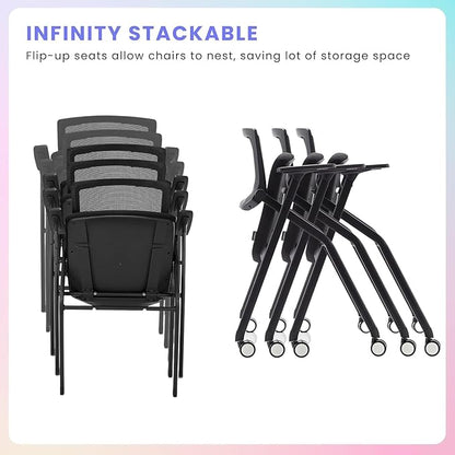 20 Pack Conference Room Chairs with Wheels and Paddle, Ergonomic Mesh Back and Arms for Home Office Desk Folding Chairs Black (10 Boxes)