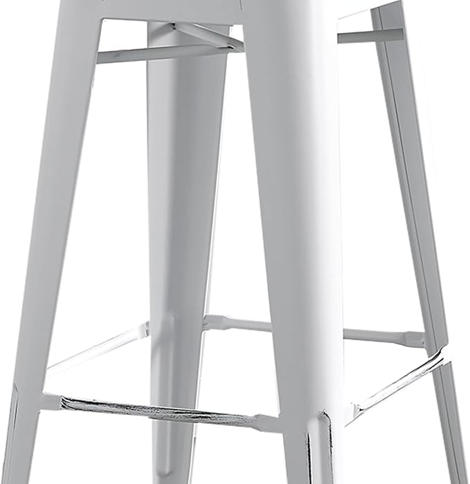 AC Pacific 30” Metal Barstool Set of 2 – Country Rustic Style with Low Back, Lightweight & Sturdy Build, Easy Assembly – Distressed White