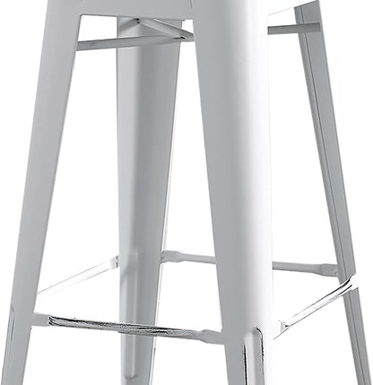 AC Pacific 30” Metal Barstool Set of 2 – Country Rustic Style with Low Back, Lightweight & Sturdy Build, Easy Assembly – Distressed White