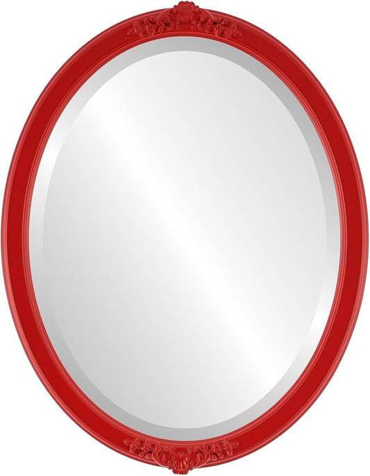 OVALCREST Oval Beveled Wall Mirror for Home Decor - Athena Style - Holiday Red - 26" x 20" Outside Dimensions