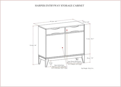 SIMPLIHOME Harper Solid Hardwood 40 inch Wide Mid Century Modern Entryway Storage Cabinet in Walnut Brown for The Living Room, Entryway and Family Room