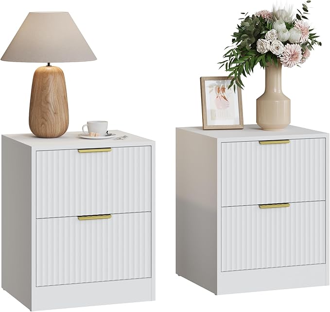 3-Piece Modern Bedroom Furniture Set, Wide 6-Drawer Dresser & 2-Drawer Nightstands Set of 2, Natural Wood Dresser and Nightstand Sets for Bedroom, Hallway, White