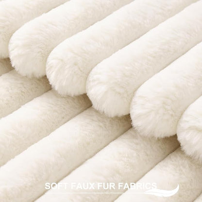 Pallene Faux Fur Plush Christmas Throw Pillow Covers 24x24 Set of 2, Luxury Soft Fluffy Striped Decorative Pillow Covers for Sofa, Couch, Living Room, Cream White