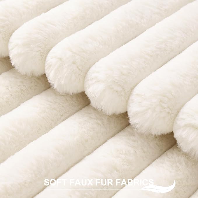 Pallene Faux Fur Plush Christmas Throw Pillow Covers 20x20 Set of 2, Luxury Soft Fluffy Striped Decorative Pillow Covers for Sofa, Couch, Living Room, Cream White