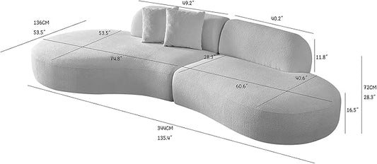 135.4" Oversized Curved Sofa Round Sectional Couch with Chaise,Luxury Cloud Sofa,Modern Boucle Couch with 2 Pillows,Couches for Living Room,Small Spaces,Office,Apartment (Green-Left-Facing)
