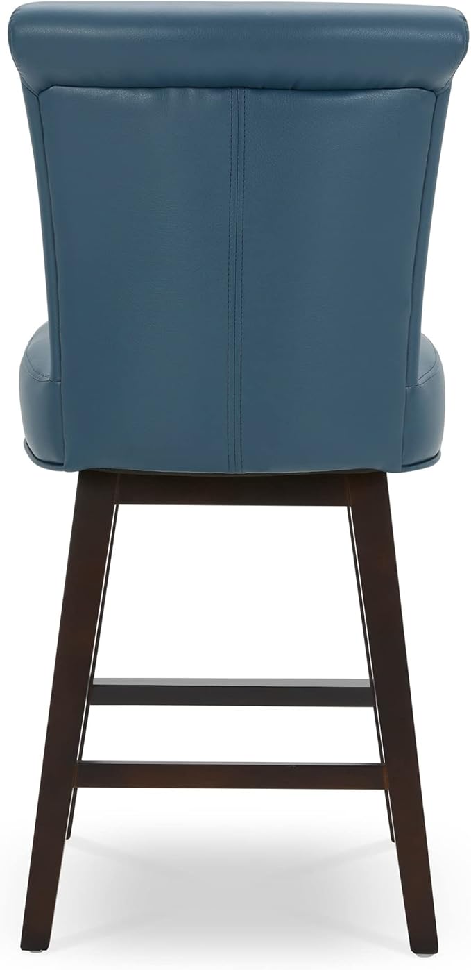 CHITA 26 Inch Counter Height Swivel Bar Stools Set of 4, FSC Certified Modern Upholstered Faux Leather Swivel Barstool Chair with Back, Blue