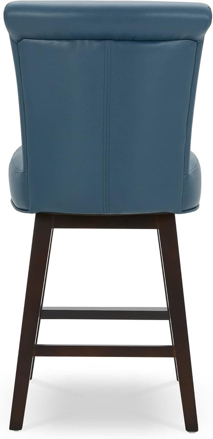 CHITA 26 Inch Counter Height Swivel Bar Stools Set of 3, FSC Certified Modern Upholstered Faux Leather Swivel Barstool Chair with Back, Blue