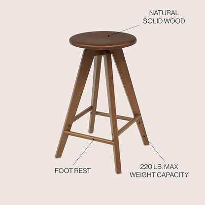JONATHAN Y CSL2001B Ceren 25.5" MidCentury Industrial Round Solid Wood Backless Counter Stool for Home, Kitchen, Dining Room, Workspaces, Cafes and Resturants, Walnut Brown