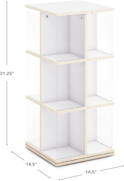 Guidecraft EdQ Rotating Bookshelf for Kids - White: 360 Spinning Plywood Book Organizer with Acrylic Windows: Montessori Bookshelf for Kids Classroom | Playroom Storage and Bookcase for Classroom