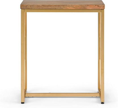 SIMPLIHOME Selma Contemporary 20 Inch Wide Metal and Wood Accent Side Table in Natural, Gold, For the Living Room and Bedroom