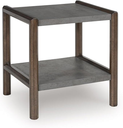 Signature Design by Ashley Kallenny Contemporary End Table with Faux Cement Top and Open Shelf, Dark Brown & Gray