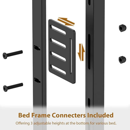 King Size Headboard with Drawers, Outlets & USB Ports,Sturdy Wood Bed Frame with Adjustable Height, Built-in LED Lighting (Black, King 75.2 * 7.08 * 45.7)