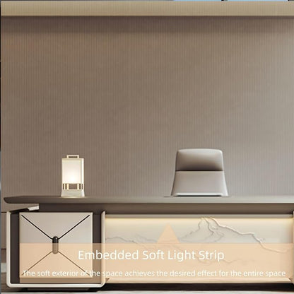 78IN L-Shaped Executive Desk with Drawer Cabinet, Executive Office Desk with LED Strip & Exquisite Handle & Fashionable Pattern Design