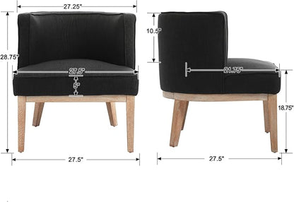 Accent Arm Chair with Wood Legs, Comfy Barrel Side Chair Linen Upholstered Reading Chairs with Back for Living Room Bedroom, Charcoal