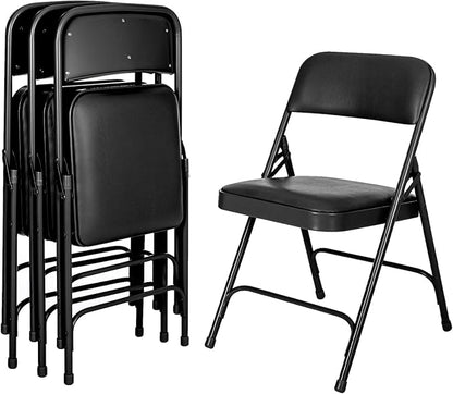 OEF Furnishings OEF1200 Series Premium Heavy Duty Vinyl Padded Folding Chairs, Commercial Grade 500 lb Capacity (4-Pack, Classic Black)