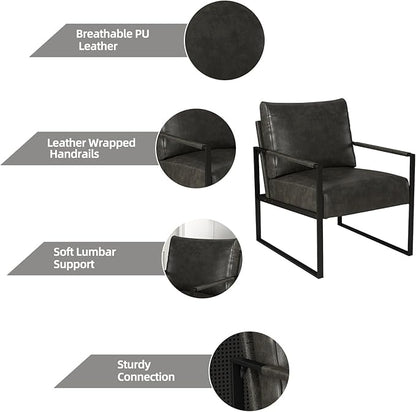 INZOY Accent Arm Chair with Metal Frame Set of 4, Comfy Living Room Chair with Plump Backrest and Cushion, Mid Century Modern Chair with Sturdy Structure, Easy to Clean, Dark Grey