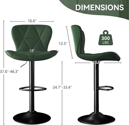 Bar Stools Set of 3,Adjustable Swivel Barstools, Faux Leather Bar Chairs,Upholstered Counter Height with High Backrest for Kitchen Island, Green