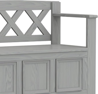 SIMPLIHOME Amherst Entryway Storage Bench - 48 inch Wide Solid Wood Hallway Seat in Fog Grey, Transitional Bench for Entryway or Living Room with Lift-Up Lid and Spacious Storage