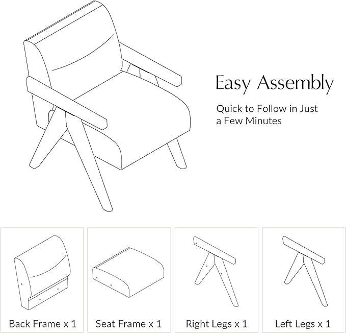 HULALA HOME Modern Accent Chair, Upholstered Arm Chair with Solid Wood Frame, Comfortable Padded Seat and Back, for Living Room, Bedroom Set of 2, Ivory
