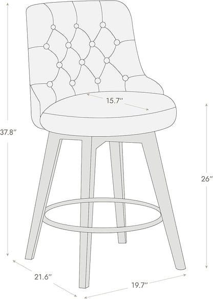 Watson & Whitely Modern Swivel Bar Stools, Performance Fabric Upholstered Counter Height Bar Stools with Back, Solid Wood Legs, 26" H Seat, Set of 2, Linen