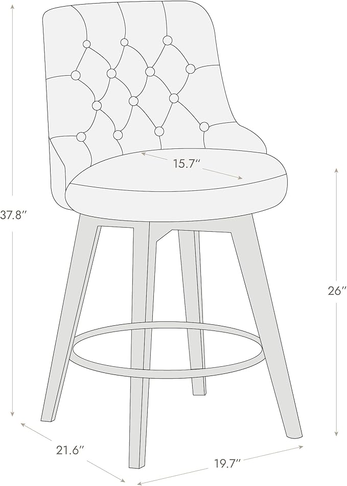 Watson & Whitely Counter Height Bar Stools, Performance Fabric Upholstered Modern Swivel Barstool with Back, Solid Wood Legs, 26" H Seat, Insignia Blue