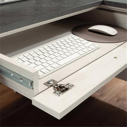 BOWERY HILL Engineered Wood L-Shaped Desk in Glacier Oak/Rosso Slate Accents