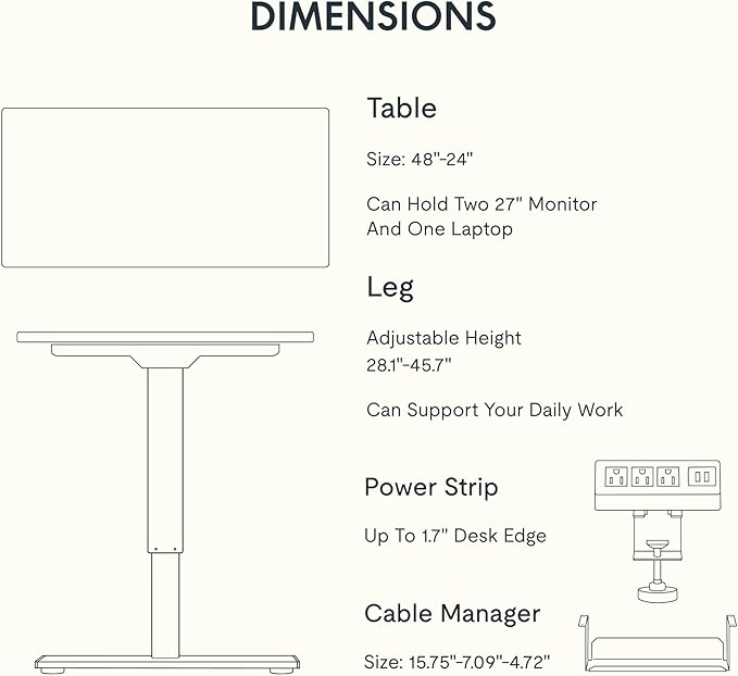 FLEXISPOT EN2 Whole-Piece Standing Desk with Clamp Power Strip, 48 x 24 Electric Stand Up Height Adjustable Desk with Cable Management (Gray Frame + 48" Black Walnut Desktop, 2 Packages)