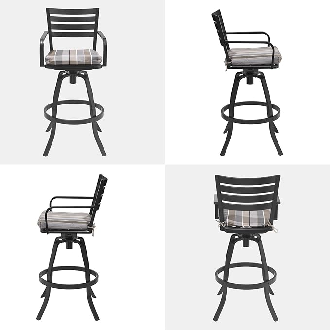 Pellebant 29.5" Outdoor Bar Stools Set of 8, Aluminum Swivel Patio Bar Height Stools with Footrest & Backrest,Rust-Proof Patio Stool Chairs for Deck Lawn Garden,GardenMilano Char