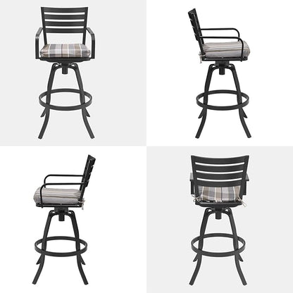 Pellebant 29.5" Outdoor Bar Stools Set of 8, Aluminum Swivel Patio Bar Height Stools with Footrest & Backrest,Rust-Proof Patio Stool Chairs for Deck Lawn Garden,GardenMilano Char