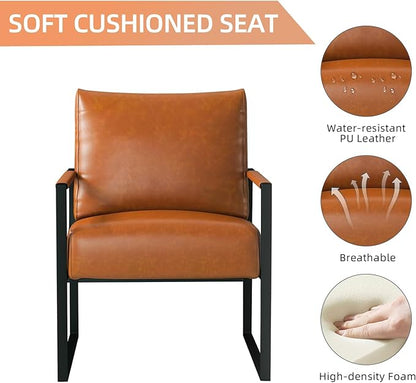 INZOY Accent Arm Chair with Metal Frame Set of 4, Comfy Living Room Chair with Plump Backrest and Cushion, Mid Century Modern Chair with Sturdy Structure, Easy to Clean, Brown