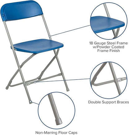 Flash Furniture Hercules Series Plastic Folding Chair - Blue - 650LB Weight Capacity Comfortable Event Chair - Lightweight Folding Chair