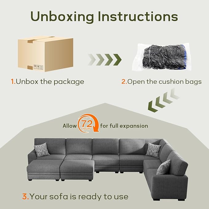 Wanderwell Oversized Modular Sectional Sofa, 16-Seater U Shaped Couches with Movable Ottoman,Corduroy Sectional Couch with Wide and Deep Seats Suitable for Living Room,Bedroom,Apartment (Grey, U-16)