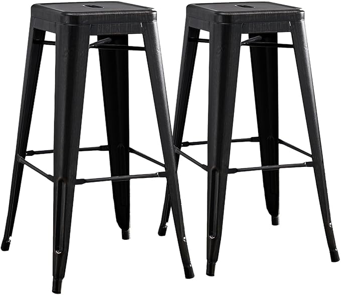 AC Pacific 30” Metal Backless Barstool Set of 2 – Country Rustic Style, Lightweight & Sturdy Build, Easy Assembly – Midnight