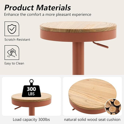 Kidol & Shellder Bar Stools Set of 6 Round Adjustable Swivel Barstools Modern Backless Bar Chairs Wooden Seat Counter Height Stools Armless for Kitchen Island, Cafe, Dining Room Terracotta