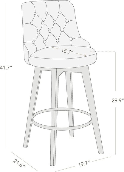 Watson & Whitely Bar Stools, 360° Swivel Upholstered Bar Stool with Back, 30" H Bar Height Barstools, Set of 2, Performance Fabric in Insignia Blue