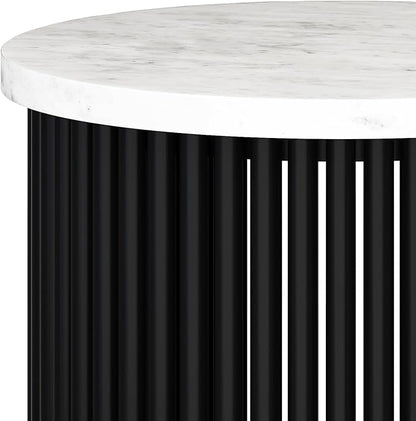 SIMPLIHOME Demy 18-inch Wide Metal Accent Table in White Marble/Black Metal, Round Side Table for Living Room, Bedroom, or Office, Industrial Style, Assembled