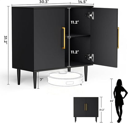 Modern Storage Cabinet, Free Standing Buffet Cabinet, Black Sideboard and Buffet Storage, Wood Accent Furniture for Living Room, Hallway, Entryway, Dining Room, Bedroom (1, Black)