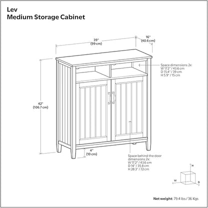 SIMPLIHOME Lev SOLID WOOD 39 Inch Wide Contemporary Medium Storage Cabinet in Smoky Brown, For the Living Room, Entryway and Family Room