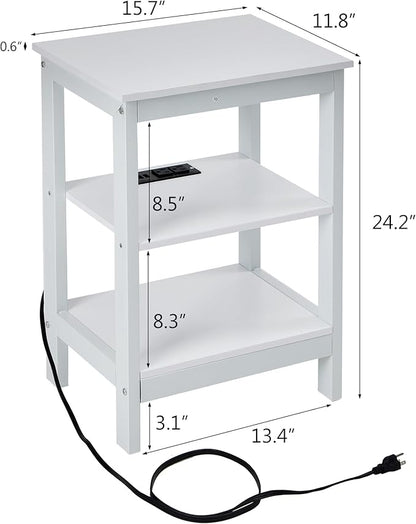 VECELO Modern Nightstands with Charging Station,Side End Table Night Stand with Storage Shelf for Small Spaces, Bedroom,Living Room