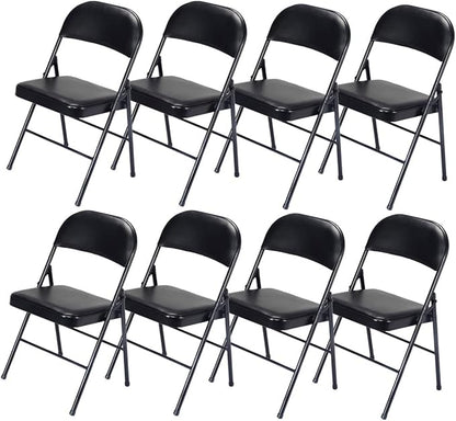 8 Pack Black Folding Chairs with Padded Seats, Portable Stackable Foldable Chairs for Indoor and Outdoor, Commercial Seat with Metal Frame for Events Office Wedding Party, 330lbs Capacity