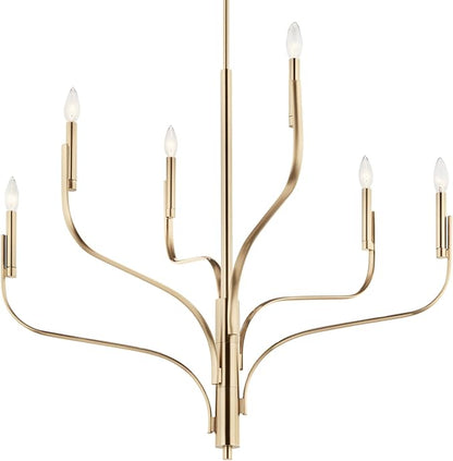 KICHLER Livadia 6-Light Chandelier, Soft Modern-Light in Champagne Bronze, for Foyer, Great Room, or Vaulted Dining or Bedroom (33" x 36.25"), 52673CPZ