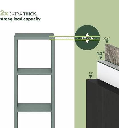Furinno Cubicle Book Shelf, 3-Cube Thick Frame Bookshelf, Horizontally & Vertically Reversible Bookcase with Open Back, 14.6" x 15.9" x 44", for Living Room, Bedroom, Home Office, Sage Green