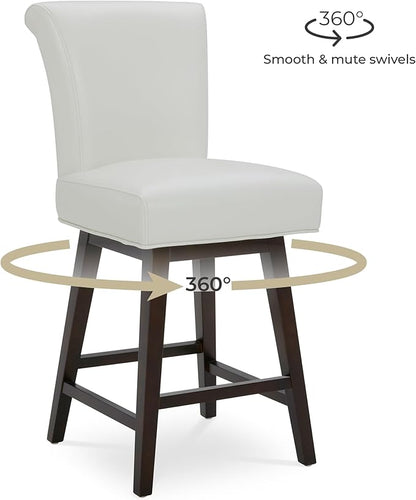CHITA 26 Inch Counter Height Swivel Bar Stool, FSC Certified Modern Upholstered Faux Leather Swivel Barstool Chair with Back, White